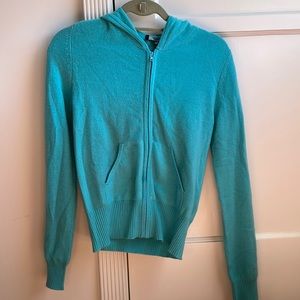 100% Cashmere Christopher Fischer Zip-Up Blue Hooded Sweater